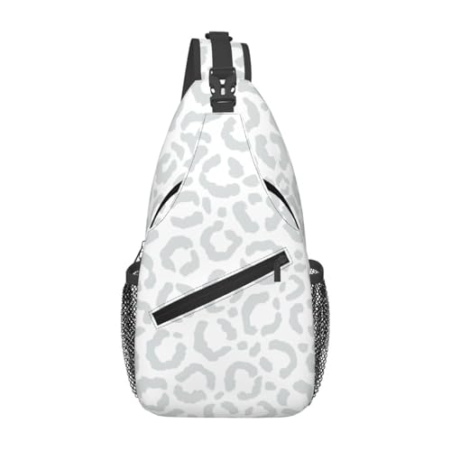Weiß-grauer Leoparden-Gepard-Tierdruck-Schultertasche, Umhängetasche für Damen und Herren, Reise- und Wanderrucksack, Tagesrucksack, Brust-Umhängetasche Weiß-grauer Leoparden-Gepard-Tierdruck-Schultertasche, Umhängetasche für Damen und Herren, Reise- und Wanderrucksack, Tagesrucksack, Brust-Umhängetasche von peiyeety