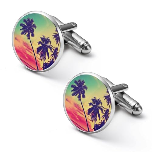 Wunderschöne runde Manschettenknöpfe mit tropischem Strandmuster, Manschettenknöpfe für Smokinghemden für Bräutigam, Ehemann, Vater, Freund, Geschenk von peiyeety