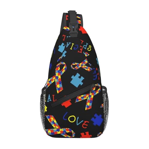 peiyeety Autism Awareness Love Sling Bag Crossbody Rucksack für Damen und Herren, Reisen, Wandern, Tagesrucksack, Brust- und Schultertasche von peiyeety
