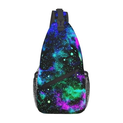 peiyeety Blaue und grüne Galaxy-Neon-Schultertasche, Umhängetasche für Damen und Herren, für Reisen, Wandern, Tagesrucksack, Brust-Umhängetasche peiyeety Blaue und grüne Galaxy-Neon-Schultertasche, Umhängetasche für Damen und Herren, für Reisen, Wandern, Tagesrucksack, Brust-Umhängetasche von peiyeety