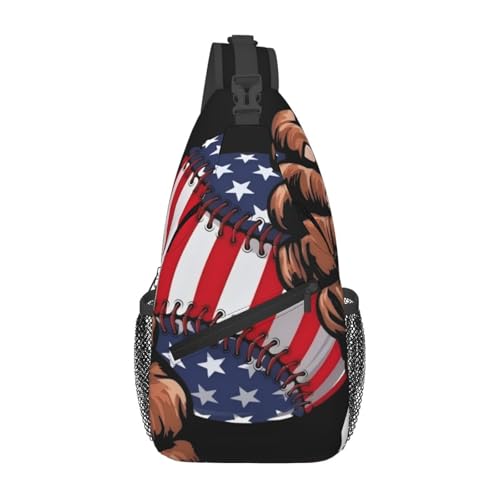 peiyeety Brusttasche mit amerikanischer Flagge und Baseball-Motiv, verstellbar, für Damen und Herren, Umhängetasche, Schulterrucksack peiyeety Brusttasche mit amerikanischer Flagge und Baseball-Motiv, verstellbar, für Damen und Herren, Umhängetasche, Schulterrucksack von peiyeety