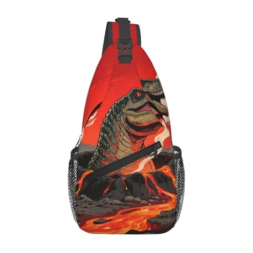 peiyeety Dinosaurier-Vulkan-Cross-Brusttasche für Damen und Herren, verstellbare Umhängetaschen, Schulterrucksack von peiyeety