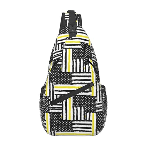 peiyeety Dünne gelbe Linie, Gitter-Kreuz-Brusttasche mit amerikanischer Versandflagge, für Damen und Herren, verstellbare Umhängetaschen, Schulterrucksack peiyeety Dünne gelbe Linie, Gitter-Kreuz-Brusttasche mit amerikanischer Versandflagge, für Damen und Herren, verstellbare Umhängetaschen, Schulterrucksack von peiyeety