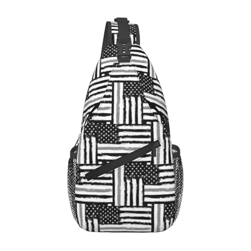 peiyeety Dünne silberne Linie, Gitter-Cross-Brusttasche mit amerikanischer Korrekturflagge, für Damen und Herren, verstellbare Umhängetaschen, Schulterrucksack peiyeety Dünne silberne Linie, Gitter-Cross-Brusttasche mit amerikanischer Korrekturflagge, für Damen und Herren, verstellbare Umhängetaschen, Schulterrucksack von peiyeety