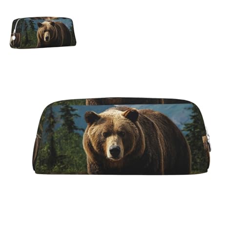 peiyeety Federmäppchen aus Leder, Braunbär, mit Reißverschluss, tragbar, ästhetisch, wasserdicht, niedliche Stifttasche fürs Büro von peiyeety