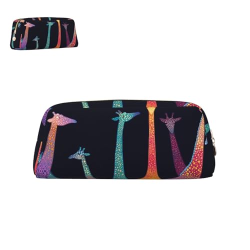 peiyeety Federmäppchen aus Leder, Bunte Giraffe, mit Reißverschluss, tragbar, ästhetisch, wasserdicht, niedliche Stifttasche fürs Büro von peiyeety
