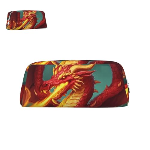 peiyeety Federmäppchen aus Leder, Drachenkönig im Feuer, mit Reißverschluss, tragbar, ästhetisch, wasserdicht, niedliche Stifttasche fürs Büro von peiyeety
