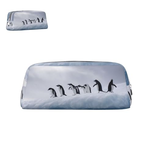peiyeety Federmäppchen aus Leder, Eisbergpinguine, mit Reißverschluss, tragbar, ästhetisch, wasserdicht, niedliche Stifttasche fürs Büro von peiyeety