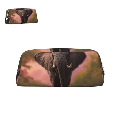 peiyeety Federmäppchen aus Leder, Elefant auf Einer Brücke, mit Reißverschluss, tragbar, ästhetisch, wasserdicht, niedliche Stifttasche fürs Büro von peiyeety