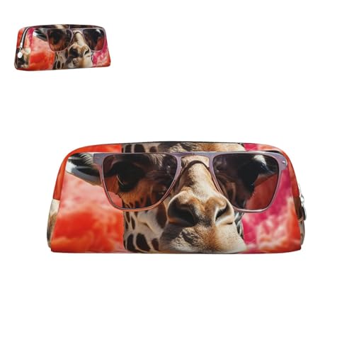 peiyeety Federmäppchen aus Leder, Giraffe mit Sonnenbrille, mit Reißverschluss, tragbar, ästhetisch, wasserdicht, niedliche Stifttasche fürs Büro von peiyeety