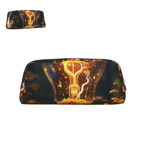 peiyeety Federmäppchen aus Leder, Glühbirne mit Reißverschluss, tragbar, ästhetisch, wasserdicht, niedliche Stifttasche fürs Büro von peiyeety