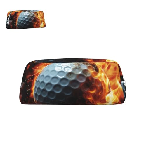 peiyeety Federmäppchen aus Leder, Golfball in Flammen, mit Reißverschluss, tragbar, ästhetisch, wasserdicht, niedliche Stifttasche fürs Büro von peiyeety