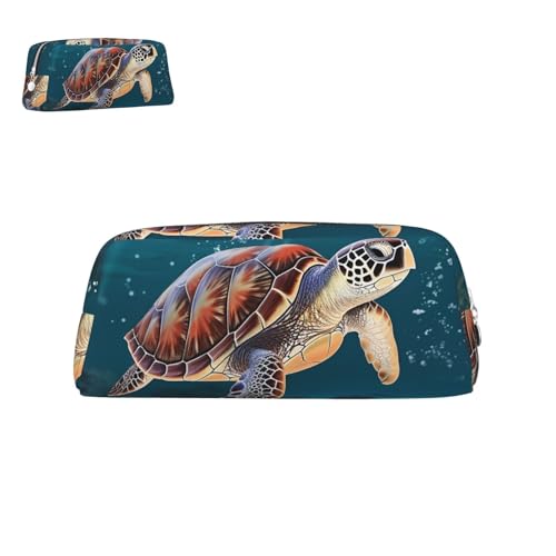 peiyeety Federmäppchen aus Leder, Meeresschildkröte, schwimmend, mit Reißverschluss, tragbar, ästhetisch, wasserdicht, niedliche Stifttasche fürs Büro von peiyeety
