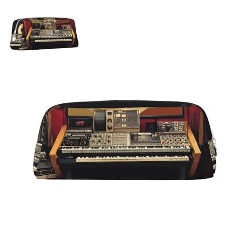 peiyeety Federmäppchen aus Leder, Musikstudio, mit Reißverschluss, tragbar, ästhetisch, wasserdicht, niedliche Stifttasche fürs Büro von peiyeety