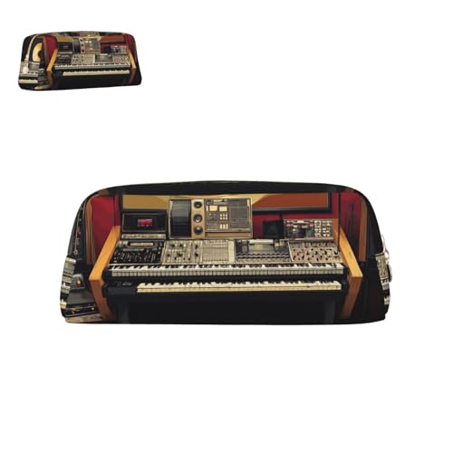 peiyeety Federmäppchen aus Leder, Musikstudio, mit Reißverschluss, tragbar, ästhetisch, wasserdicht, niedliche Stifttasche fürs Büro von peiyeety