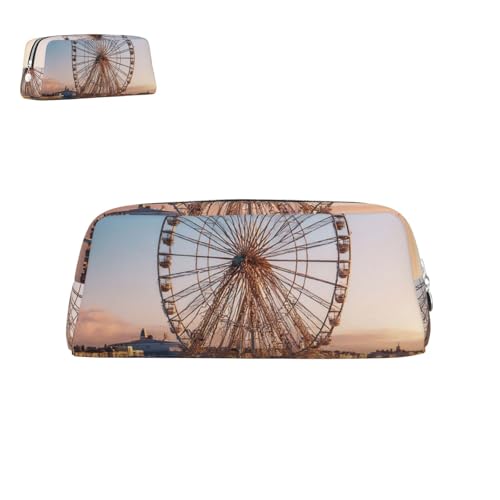 peiyeety Federmäppchen aus Leder, Riesenrad, mit Reißverschluss, tragbar, ästhetisch, wasserdicht, niedliche Stifttasche fürs Büro von peiyeety