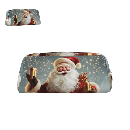 peiyeety Federmäppchen aus Leder, Weihnachtsmann, mit Reißverschluss, tragbar, ästhetisch, wasserdicht, niedliche Stifttasche fürs Büro von peiyeety