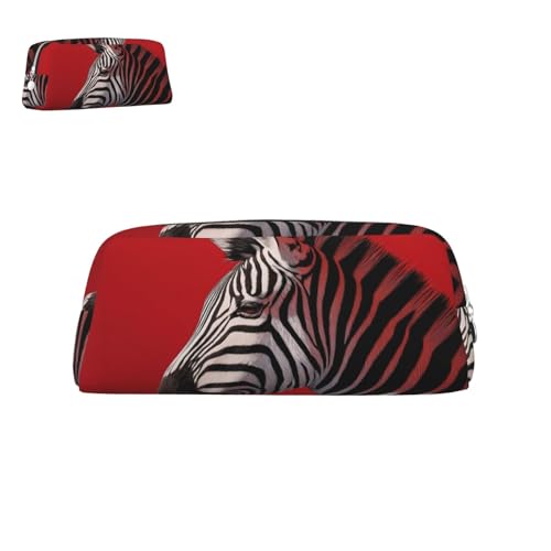 peiyeety Federmäppchen aus Leder, Zebra-Rot, mit Reißverschluss, tragbar, ästhetisch, wasserdicht, niedliche Stifttasche fürs Büro von peiyeety
