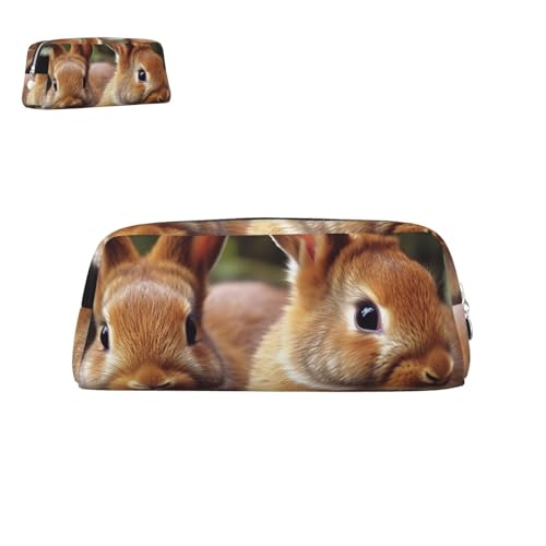 peiyeety Federmäppchen aus Leder, braunes Kaninchen, mit Reißverschluss, tragbar, ästhetisch, wasserdicht, niedliche Stifttasche fürs Büro von peiyeety