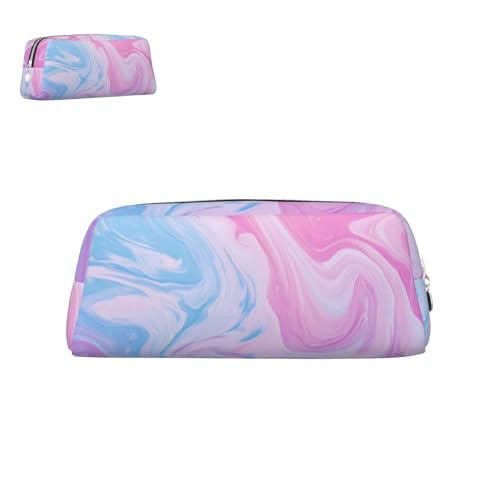 peiyeety Federmäppchen aus Leder, bunt, Marmor, Pastellrosa, mit Reißverschluss, tragbar, ästhetisch, wasserdicht, süße Stifttasche fürs Büro von peiyeety