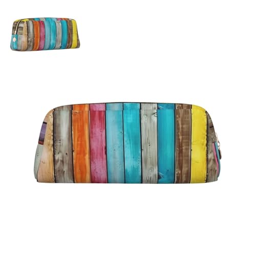 peiyeety Federmäppchen aus Leder, buntes Holzbrett mit Reißverschluss, tragbar, ästhetisch, wasserdicht, niedliche Stifttasche fürs Büro von peiyeety