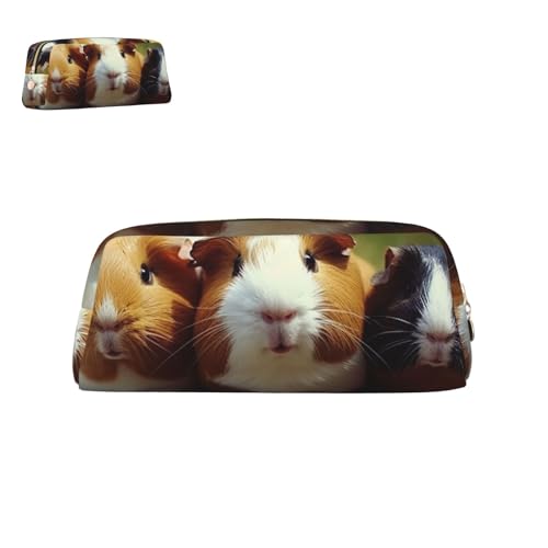 peiyeety Federmäppchen aus Leder, lustiges Meerschweinchen-Motiv, mit Reißverschluss, tragbar, ästhetisch, wasserdicht, niedlich, fürs Büro von peiyeety