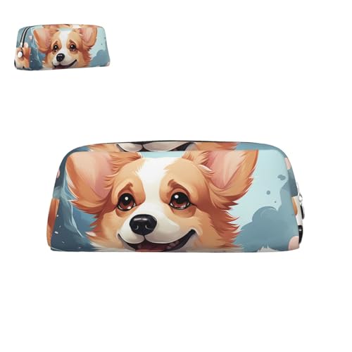 peiyeety Federmäppchen aus Leder, niedlicher Corgi, mit Reißverschluss, tragbar, ästhetisch, wasserdicht, niedliche Stifttasche fürs Büro von peiyeety