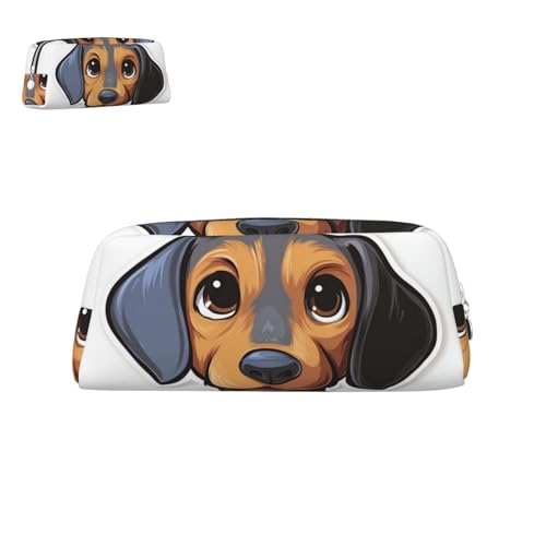 peiyeety Federmäppchen aus Leder, niedlicher Dackel mit Reißverschluss, tragbar, ästhetisch, wasserdicht, niedliche Stifttasche fürs Büro von peiyeety