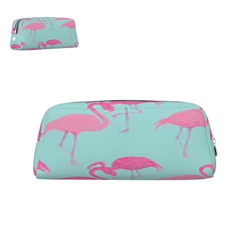 peiyeety Federmäppchen aus Leder, rosa Flamingos, mit Reißverschluss, tragbar, ästhetisch, wasserdicht, niedliche Stifttasche fürs Büro von peiyeety