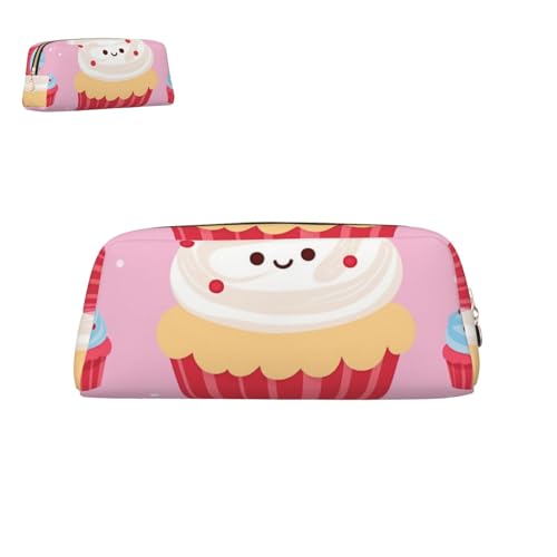 peiyeety Federmäppchen aus Leder, süßer Cupcake, mit Reißverschluss, tragbar, ästhetisch, wasserdicht, süße Stifttasche fürs Büro von peiyeety