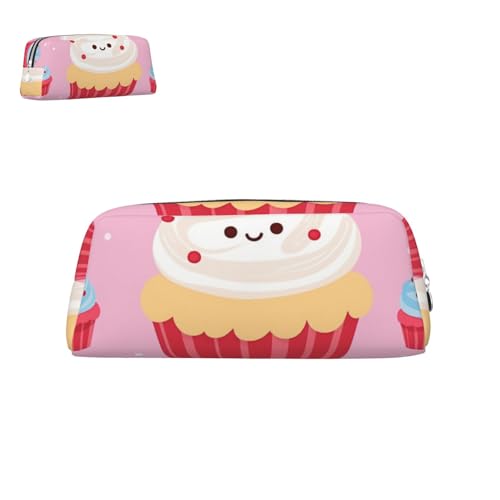peiyeety Federmäppchen aus Leder, süßer Cupcake, mit Reißverschluss, tragbar, ästhetisch, wasserdicht, süße Stifttasche fürs Büro von peiyeety