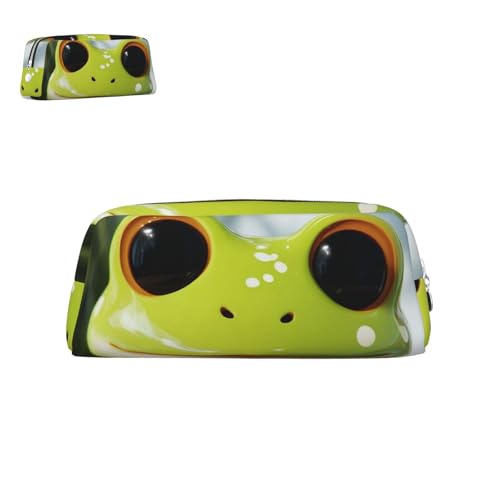 peiyeety Federmäppchen aus Leder, süßer Frosch, mit Reißverschluss, tragbar, ästhetisch, wasserdicht, süße Stifttasche fürs Büro von peiyeety