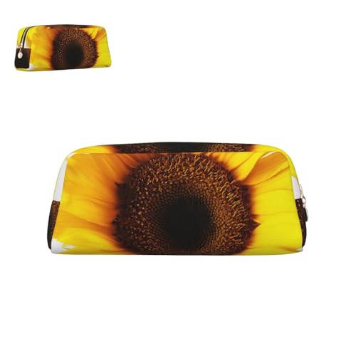 peiyeety Federmäppchen aus Leder mit Blumen- und Sonnenblume-Motiv, mit Reißverschluss, tragbar, ästhetisch, wasserdicht, niedliche Stifttasche fürs Büro von peiyeety