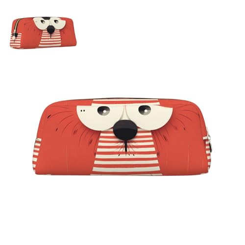 peiyeety Federmäppchen aus Leder mit Cartoon-Welpen und Reißverschluss, tragbar, ästhetisch, wasserdicht, niedliche Stifttasche fürs Büro von peiyeety