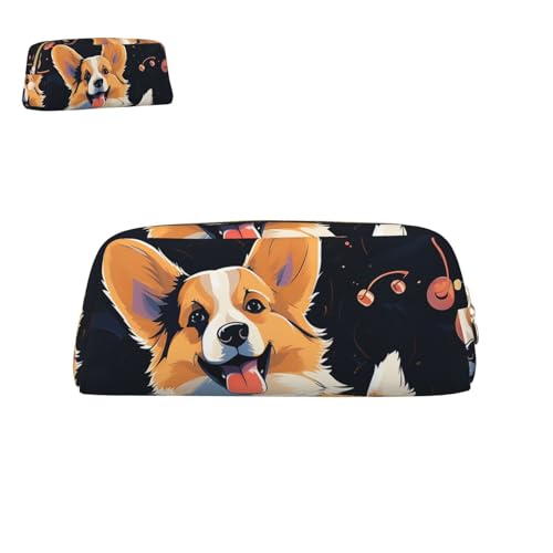 peiyeety Federmäppchen aus Leder mit Corgi-Hund und Reißverschluss, tragbar, ästhetisch, wasserdicht, niedliche Stifttasche fürs Büro von peiyeety