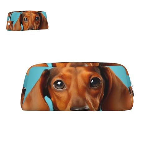 peiyeety Federmäppchen aus Leder mit Dackel-Hund und Reißverschluss, tragbar, ästhetisch, wasserdicht, niedliche Stifttasche fürs Büro von peiyeety