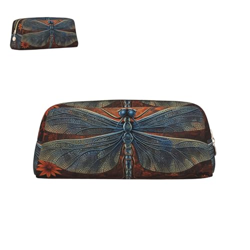 peiyeety Federmäppchen aus Leder mit Dargonfly-Kunst und Reißverschluss, tragbar, ästhetisch, wasserdicht, niedliche Stifttasche fürs Büro von peiyeety