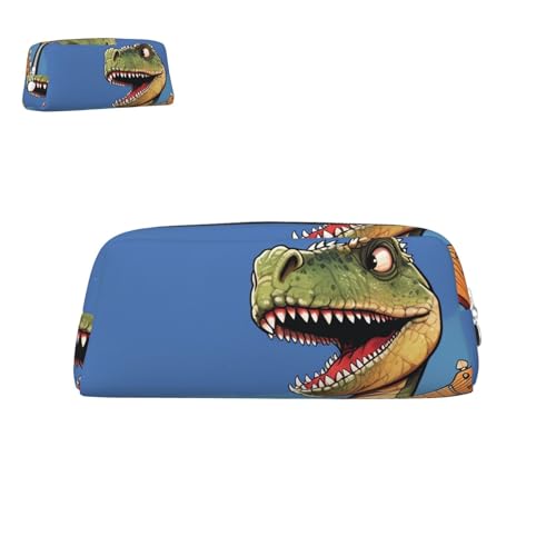 peiyeety Federmäppchen aus Leder mit Dinosaurier-Gitarrenmotiv und Reißverschluss, tragbar, ästhetisch, wasserdicht, niedliche Stifttasche fürs Büro von peiyeety