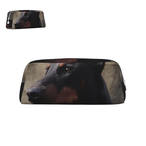 peiyeety Federmäppchen aus Leder mit Dobermann-Motiv und Reißverschluss, tragbar, ästhetisch, wasserdicht, niedlich, fürs Büro von peiyeety
