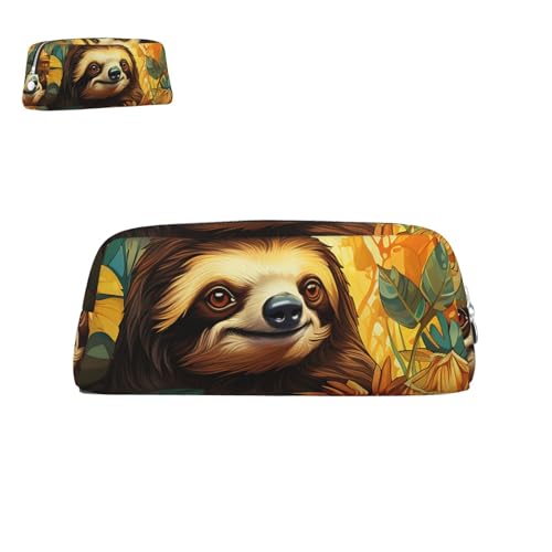 peiyeety Federmäppchen aus Leder mit Faultiermuster und Reißverschluss, tragbar, ästhetisch, wasserdicht, Stiftebox, süße Stifttasche fürs Büro von peiyeety