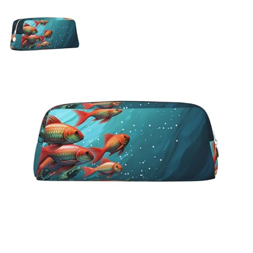 peiyeety Federmäppchen aus Leder mit Fischaquarium und Reißverschluss, tragbar, ästhetisch, wasserdicht, niedliche Stifttasche fürs Büro von peiyeety