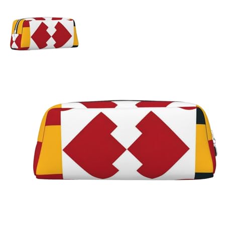 peiyeety Federmäppchen aus Leder mit Flagge von Maryland, mit Reißverschluss, tragbar, ästhetisch, wasserdicht, niedliche Stifttasche fürs Büro von peiyeety