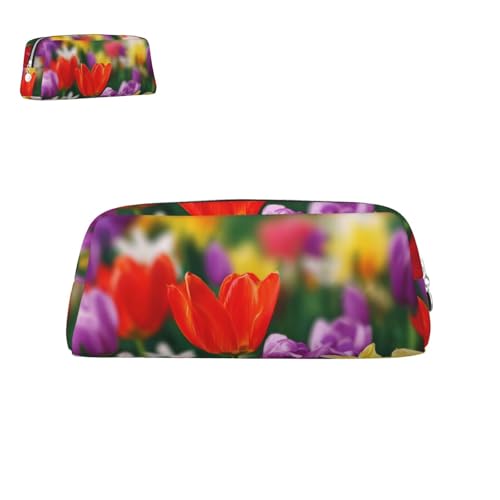 peiyeety Federmäppchen aus Leder mit Frühlingsblumen und Reißverschluss, tragbar, ästhetisch, wasserdicht, niedliche Stifttasche fürs Büro von peiyeety