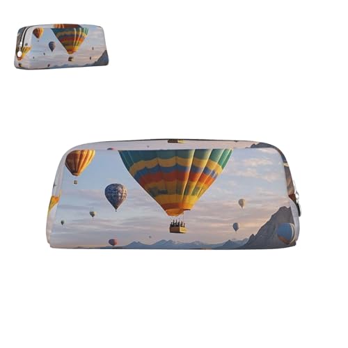 peiyeety Federmäppchen aus Leder mit Heißluftballons und Reißverschluss, tragbar, ästhetisch, wasserdicht, Stiftebox, süße Stifttasche fürs Büro von peiyeety