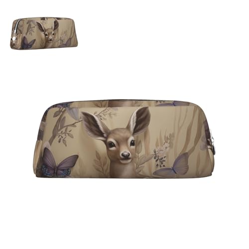 peiyeety Federmäppchen aus Leder mit Hirschvögeln und Blumen, mit Reißverschluss, tragbar, ästhetisch, wasserdicht, niedliche Stifttasche fürs Büro von peiyeety