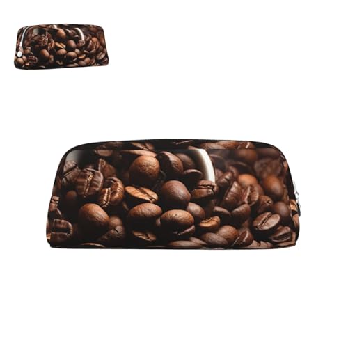 peiyeety Federmäppchen aus Leder mit Kaffeebohnen und Reißverschluss, tragbar, ästhetisch, wasserdicht, niedlich, fürs Büro von peiyeety