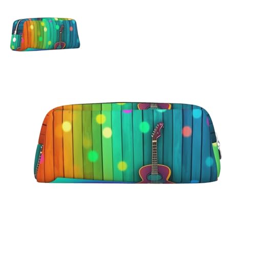 peiyeety Federmäppchen aus Leder mit Keyboard und Gitarre, mit Reißverschluss, tragbar, ästhetisch, wasserdicht, niedliche Stifttasche fürs Büro von peiyeety