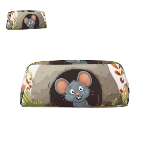 peiyeety Federmäppchen aus Leder mit Maus im Loch und Reißverschluss, tragbar, ästhetisch, wasserdicht, niedliche Stifttasche fürs Büro von peiyeety