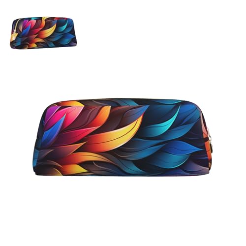 peiyeety Federmäppchen aus Leder mit Regenbogenblättern und Reißverschluss, tragbar, ästhetisch, wasserdicht, Stiftebox, süße Stifttasche fürs Büro von peiyeety