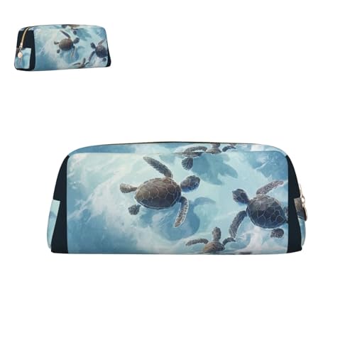 peiyeety Federmäppchen aus Leder mit Schildkröten-Unterwassermotiv und Reißverschluss, tragbar, ästhetisch, wasserdicht, niedlich, fürs Büro von peiyeety